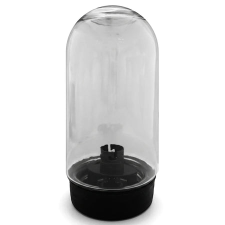 Polycarbonate watertight fitting with a clear domed cover and a black base, shown in a studio shot.