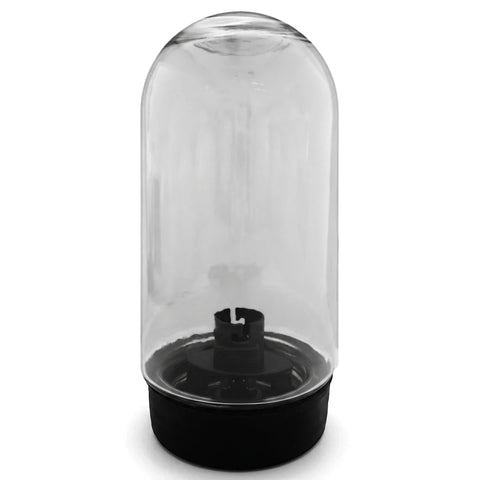 Polycarbonate watertight fitting with a clear domed cover and a black base, shown in a studio shot.
