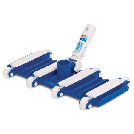 Blue and white Poolflex 8 Wheel Sweeper with Eazi-Fit attachment for efficient pool cleaning.