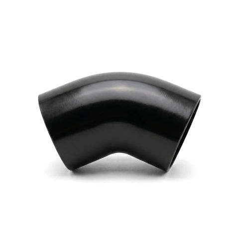 Black Poolskim 45-degree elbow fitting, a plumbing component with a smooth, curved shape, for connecting pool equipment.