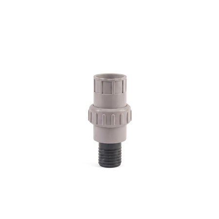Gray and black plastic Poolskim Union Insert Fitting - 40mm, featuring a threaded end and a ribbed union body.