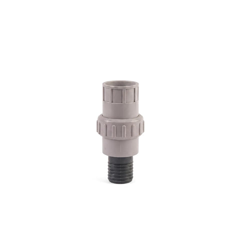 Gray and black plastic Poolskim Union Insert Fitting - 40mm, featuring a threaded end and a ribbed union body.