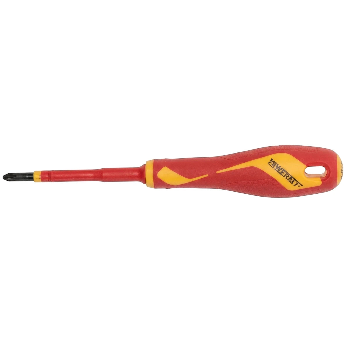 Pozidriv screwdriver Pz1X80 with an ergonomic red and yellow handle and a black magnetic tip, designed for precision tasks.