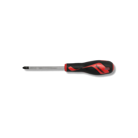 Pozidriv Screwdriver Pz2X100 with ergonomic black and red handle and silver metal shaft, shown horizontally.