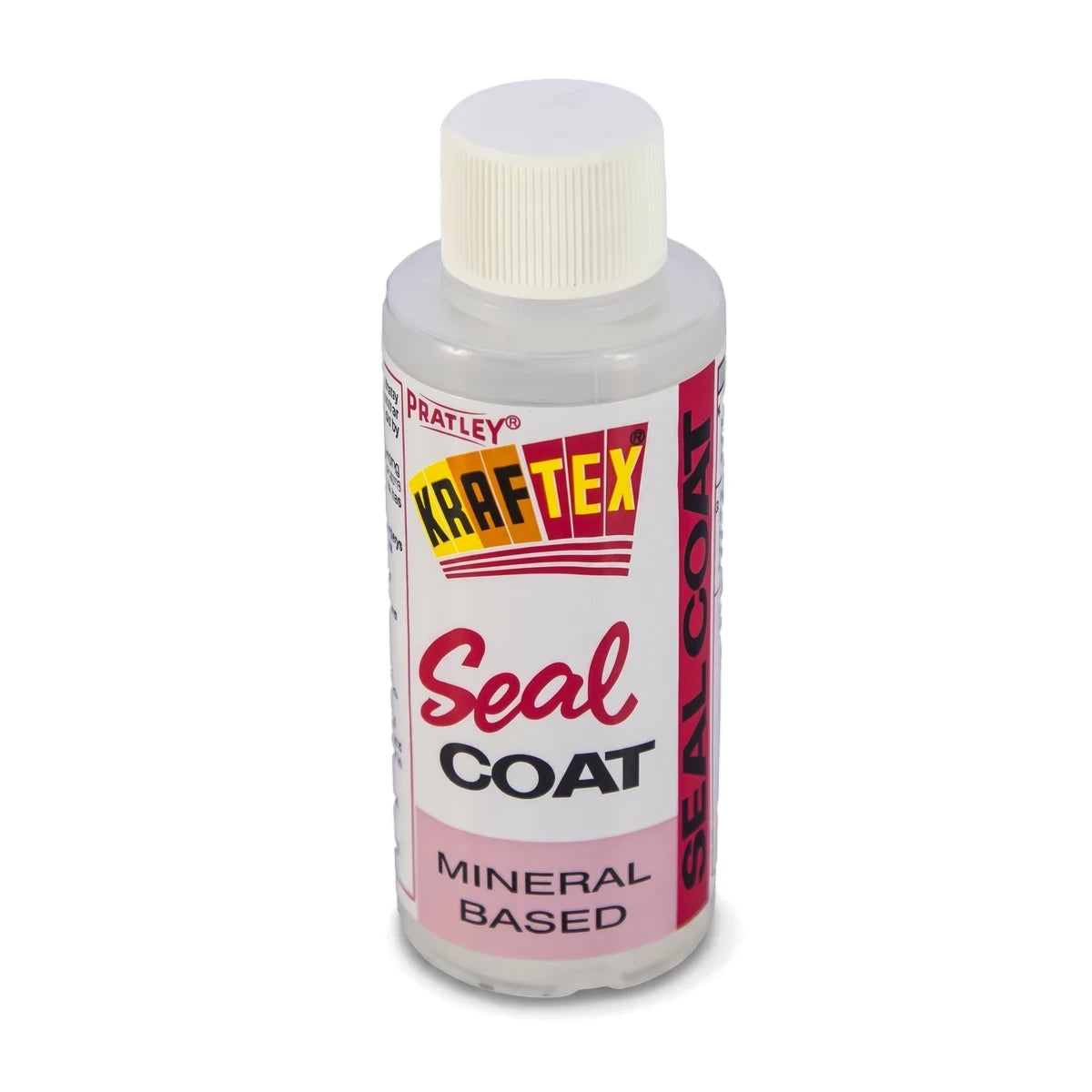 Pratley Kraftex Seal Coat 100ml transparent bottle with a white cap, featuring a red and yellow label with 'Mineral Based'