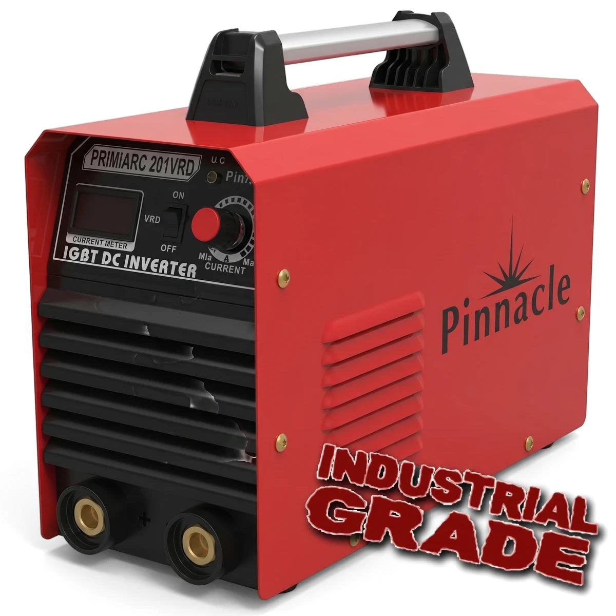 Red Primiarc 201Vrd 220V 200A industrial-grade IGBT DC inverter welding machine with top handle and front controls.