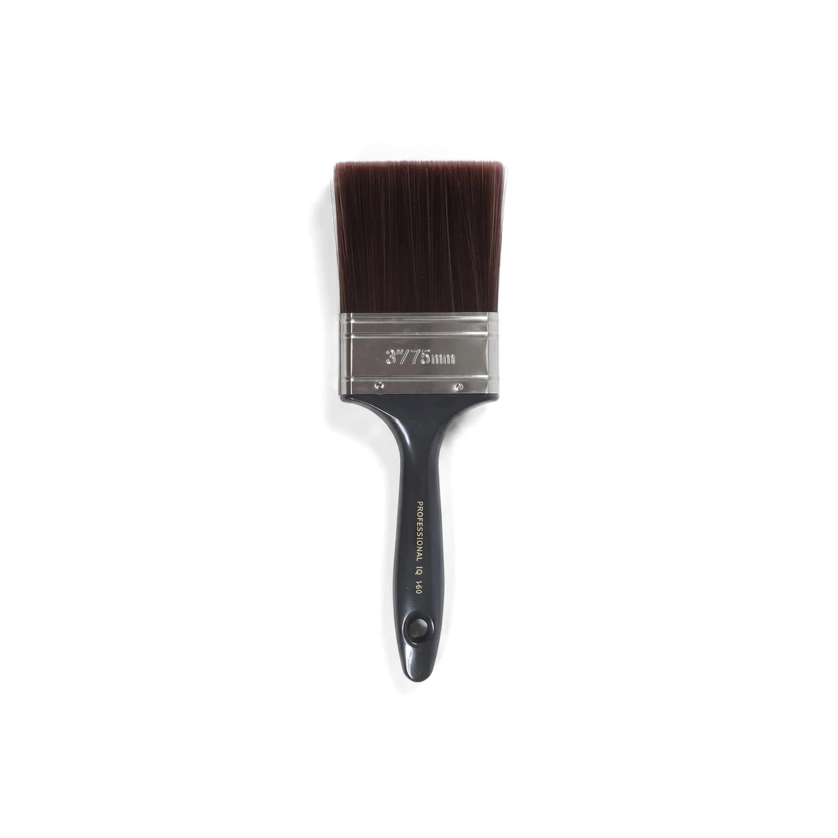 Professional IQ 160 flat paint brush with dark brown synthetic bristles and a dark gray ergonomic handle, 3 inch wide.