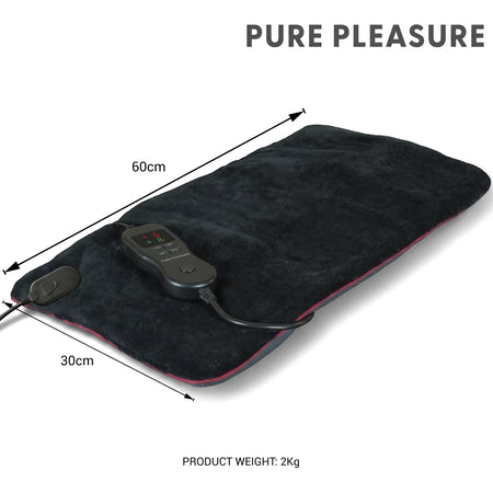 Pure Pleasure Electric Heating Pad Weight, black rectangular pad with controller and power cord, 60x30cm