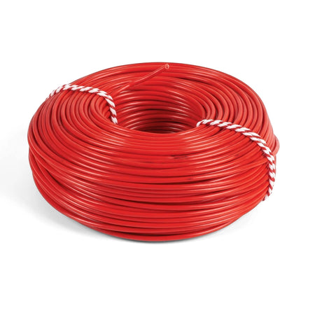 Red PVC cable coil, flexibly insulated electrical wire suitable for indoor wiring and DIY projects.