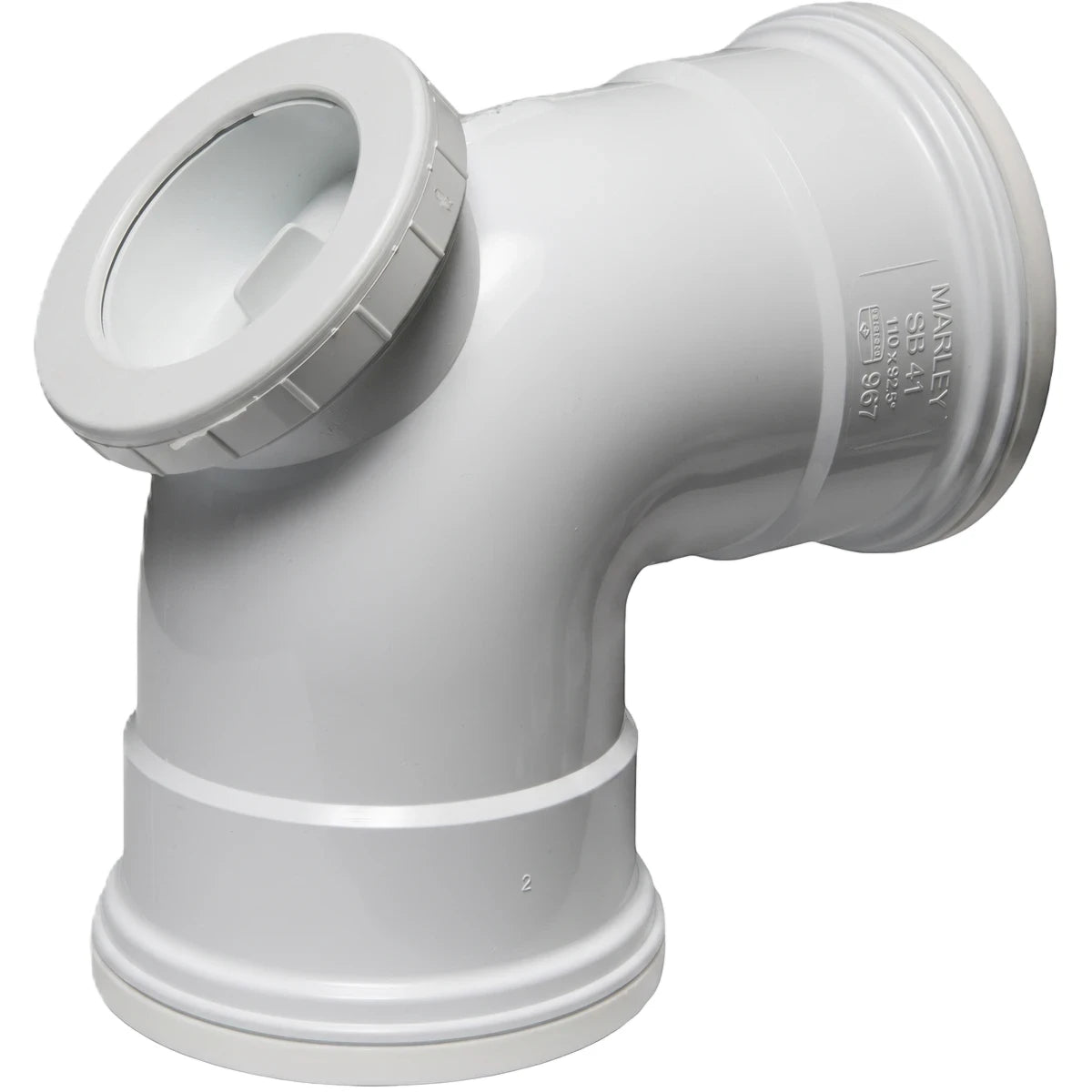 White 87.5-degree PVC soil and vent bend with an access heel for plumbing systems.