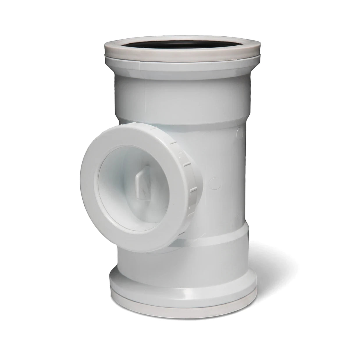 White PVC soil/vent inspection eye pipe featuring a T-junction design, useful for plumbing and drainage systems.