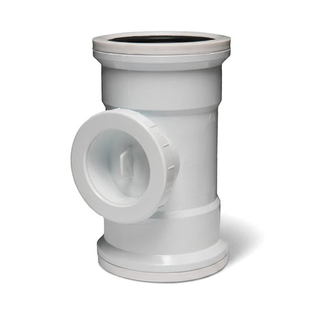 White PVC soil/vent inspection eye pipe featuring a T-junction design, useful for plumbing and drainage systems.