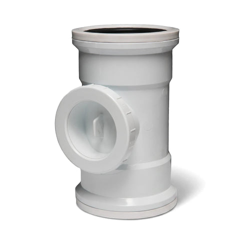 White PVC soil/vent inspection eye pipe featuring a T-junction design, useful for plumbing and drainage systems.
