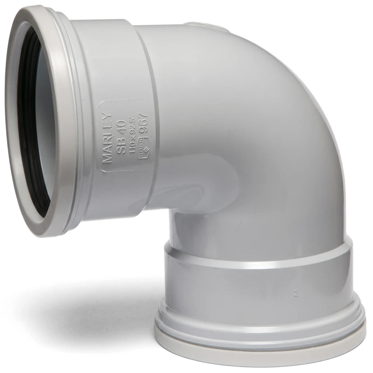White PVC soil and vent plain bend with an 87.5-degree angle, featuring embossed Marley branding for plumbing systems.