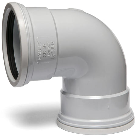 White PVC soil and vent plain bend with an 87.5-degree angle, featuring embossed Marley branding for plumbing systems.