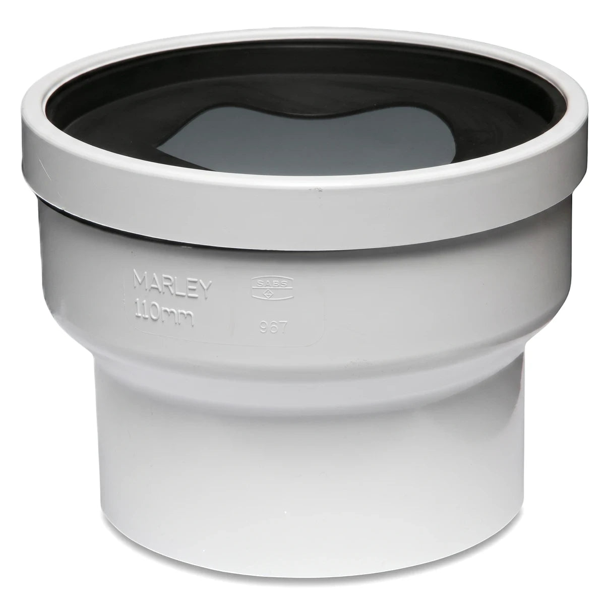 White PVC soil/vent straight toilet pan collar, 110mm, for plumbing installations, shown from an angled view.