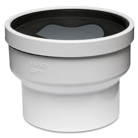 White PVC soil/vent straight toilet pan collar, 110mm, for plumbing installations, shown from an angled view.
