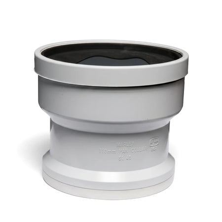 Pvc Soil/Vent Straight Toilet Pan Connector Rubber Socket in light gray with black seal, standing upright, showing brand