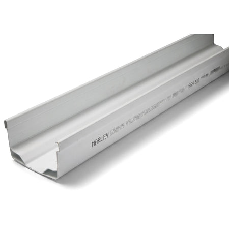 Pvc Streamline Gutter Profile - 6M in white PVC, long rectangular rainwater gutter channel shown in angled side view.