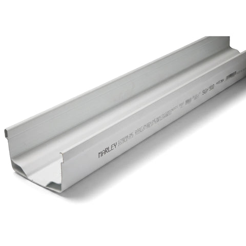 Pvc Streamline Gutter Profile - 6M in white PVC, long rectangular rainwater gutter channel shown in angled side view.