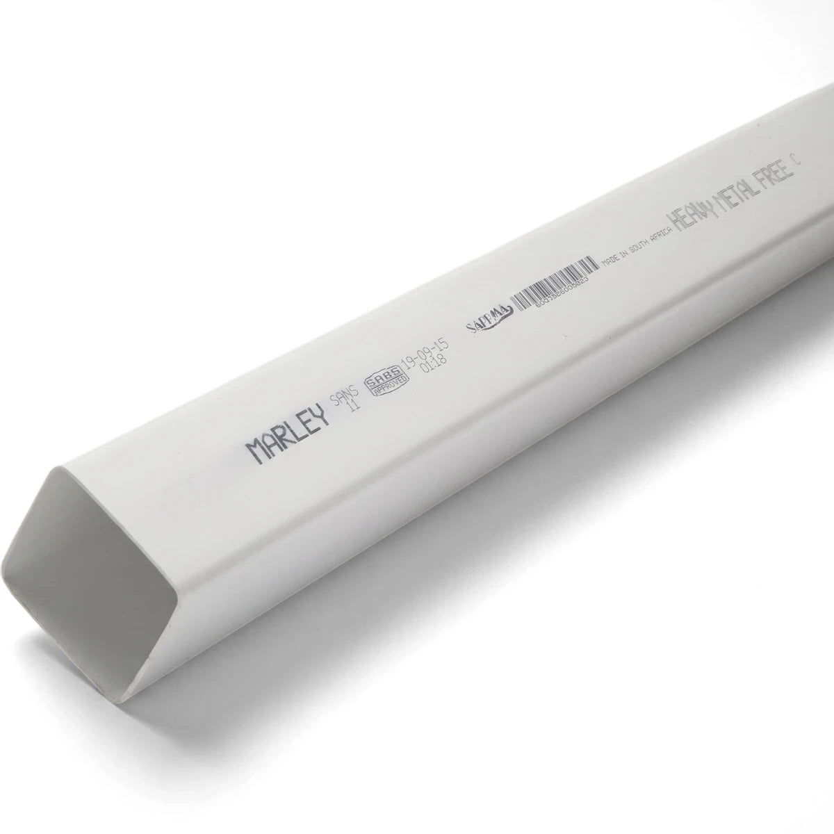 A white square PVC Streamline Plain Ended Downpipe, 3M in length, with branding details visible, viewed at an angle.