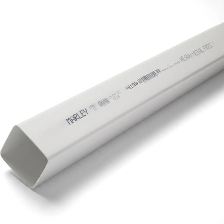 A white square PVC Streamline Plain Ended Downpipe, 3M in length, with branding details visible, viewed at an angle.
