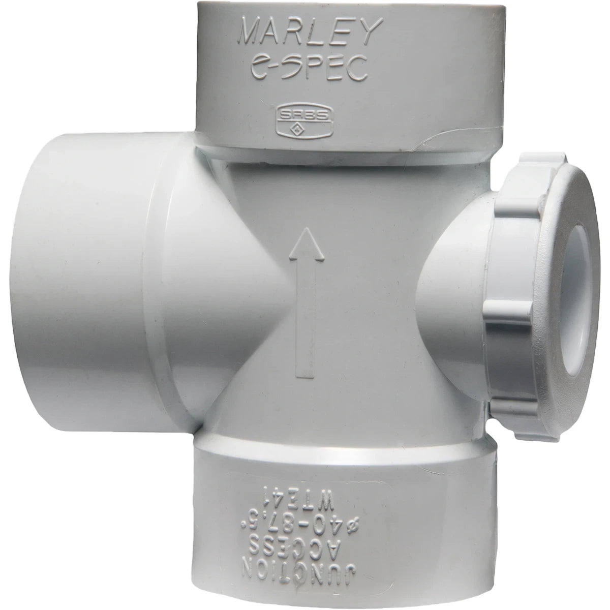 White PVC waste E-Spec junction with an inspection eye, 40mm x 87.5-degree, used in plumbing systems.