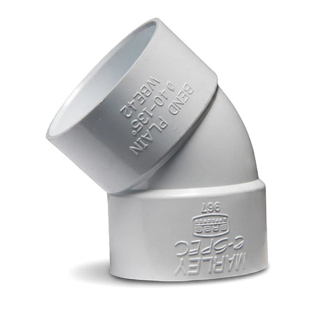 White PVC waste plain bend, 40mm by 135-degree, a plumbing fitting for water drainage systems.