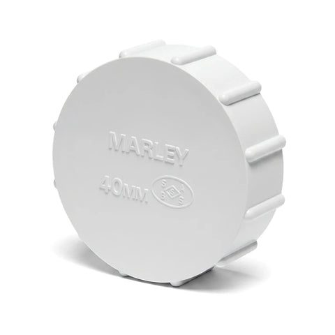 White PVC waste stopend, 40mm, with a circular design and ribbed sides, for plumbing applications.