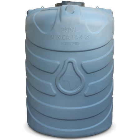 Light grey 2500L PVC Africa Tanks water tank, a three-layer cylindrical storage solution shown on a white background.