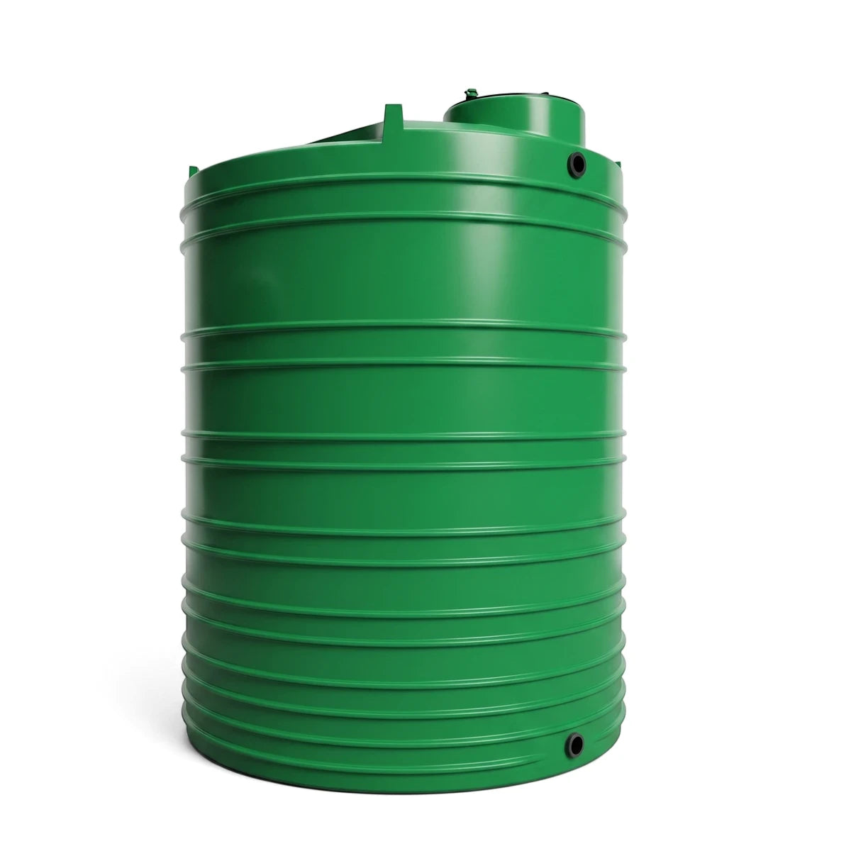 Pvc Water Tank 4000L green cylindrical PVC water storage tank with ribbed sides, top lid, and outlet ports