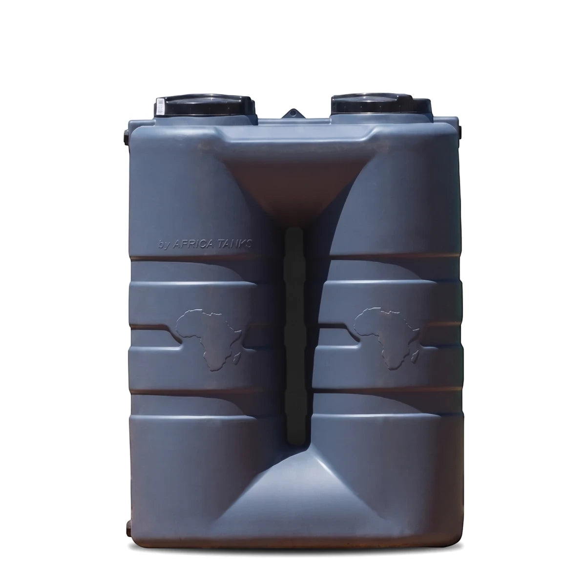 A front view of a grey Pvc Water Tank Slim Line 1600L, showcasing its rectangular design and textured surface, ideal for