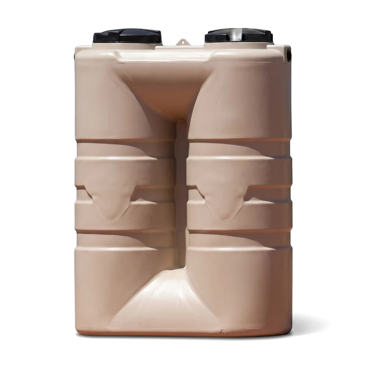 Beige slim line 1600L PVC water tank with ribbed texture, designed for water storage, shown standing upright.