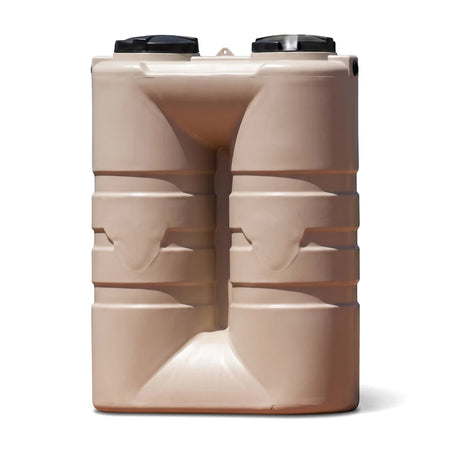 Beige slim line 1600L PVC water tank with ribbed texture, designed for water storage, shown standing upright.
