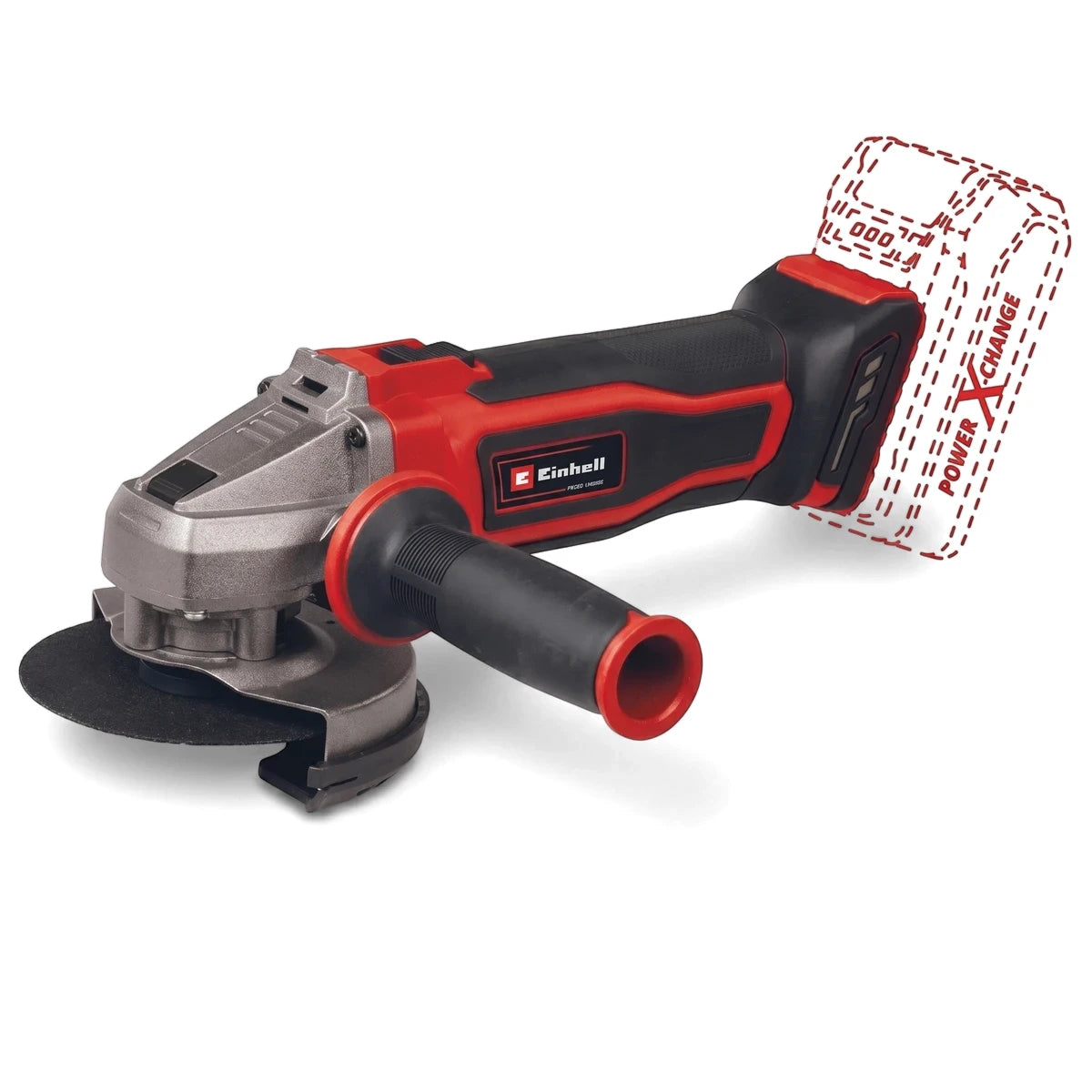 Pxc Te-Ag 18/115 Q Li-Solo Cordless Angle Grinder in red, black, and silver, shown from a side angle.