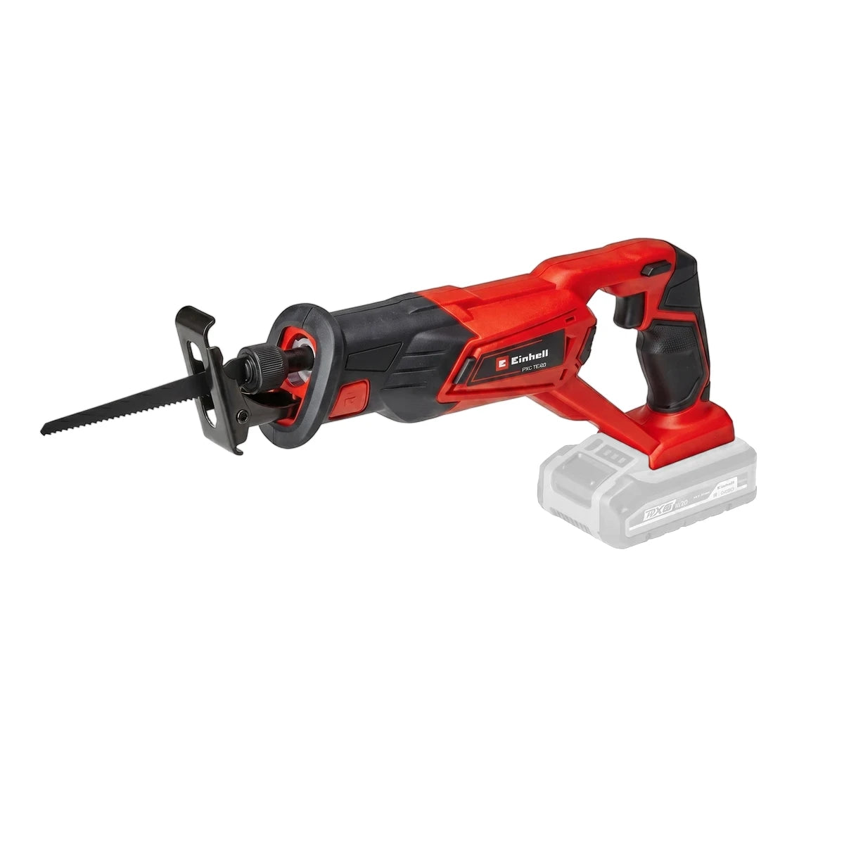 Red and black Pxc Te-Ap 18/22 Li-Solo cordless reciprocating saw with a blade, displayed horizontally.