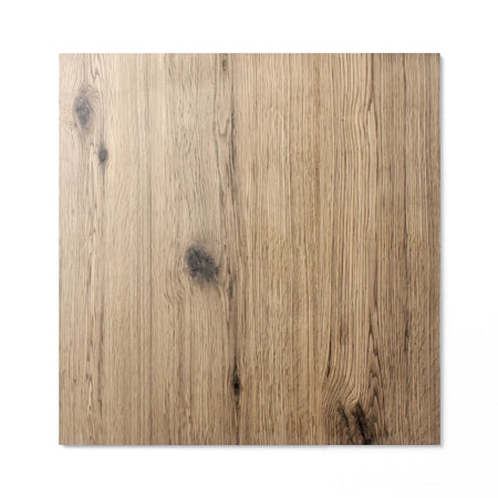 Close-up of a Py6101 60x60 light brown wooden tile with visible grain and dark knots, designed for flooring or wall covering.