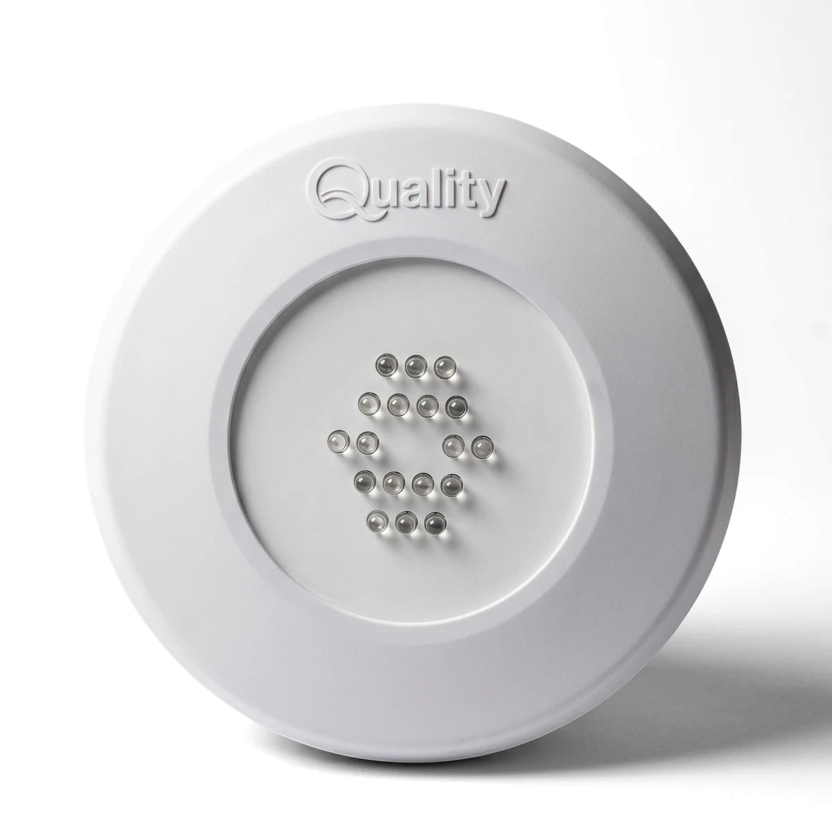 Quality Lumi Q S3 Retrofit LED Pool Light in white, featuring multiple blue LED bulbs arranged in a circular pattern, viewed