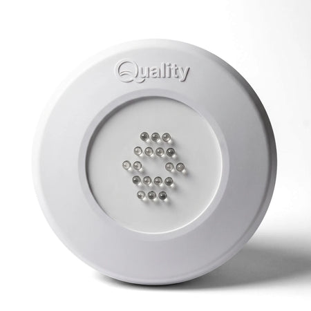 Quality Lumi Q S3 Retrofit LED Pool Light in white, featuring multiple blue LED bulbs arranged in a circular pattern, viewed