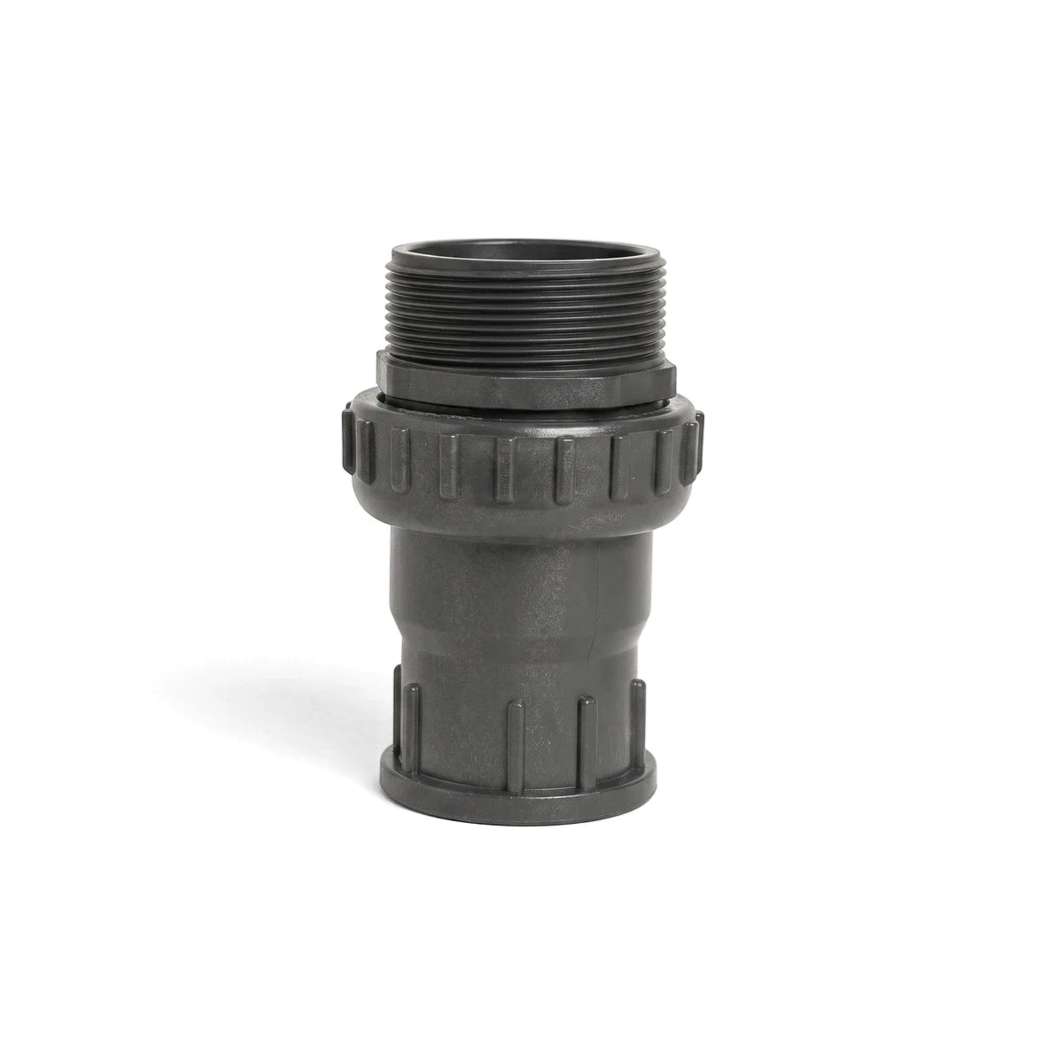 Black Quality Replacement Complete Union Fitting, a threaded plumbing component shown vertically against a white background.