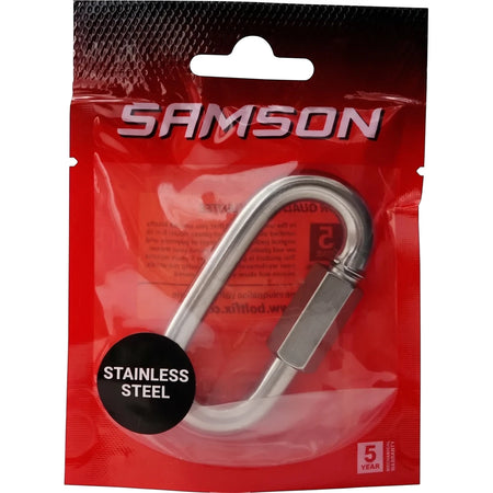 Quick Link M8-Ss 304 Padlock in silver stainless steel, oval screw link connector shown front view.
