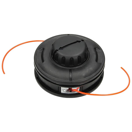 Black 130mm quick-load nylon trimmer head for string trimmers, shown with bright orange cutting line on a white background.