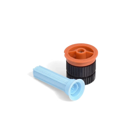 Rainbird 6-Van nozzle kit featuring an orange and black sprinkler head and a light blue filter for irrigation systems.