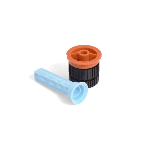 Rainbird 6-Van nozzle kit featuring an orange and black sprinkler head and a light blue filter for irrigation systems.