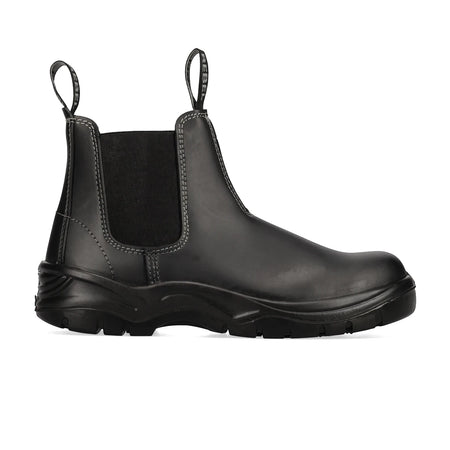 Black Rebel Fx2 Chelsea S1P smooth safety boot, shown in a side profile view with elastic side panels and a lug sole.