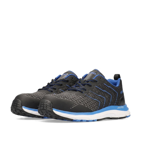 Pair of Rebel Light Industrial Shoe V2.0 in black and blue, featuring a textured upper and white midsole, viewed from a side