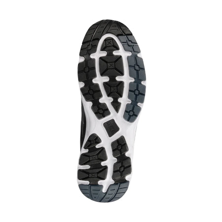 Rebel Mens Light Industrial Safety Shoe sole showing black, white, and dark gray tread pattern from below, on a white