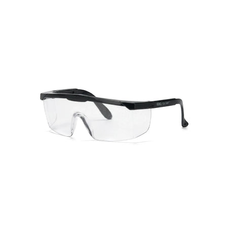 Rebel Opti Gear Euro Safety Spectacles with clear polycarbonate lenses and black frames, offering eye protection for various