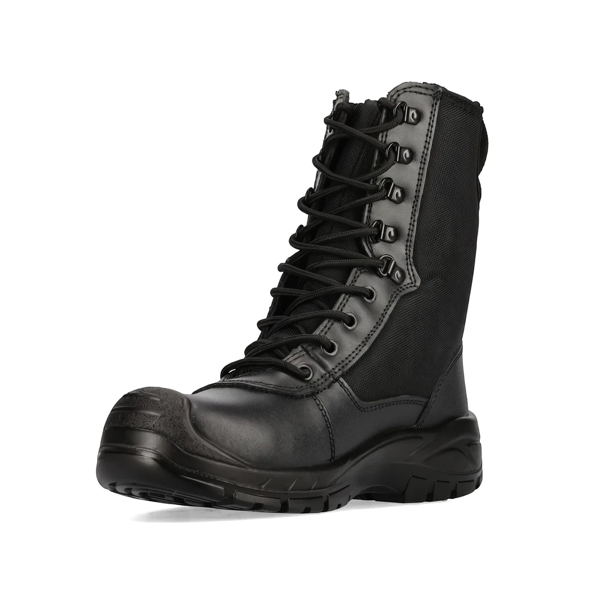 Black high-cut Rebel Security Hi Safety Boot with durable leather and textile upper, protective toe cap, and heavy-duty sole.