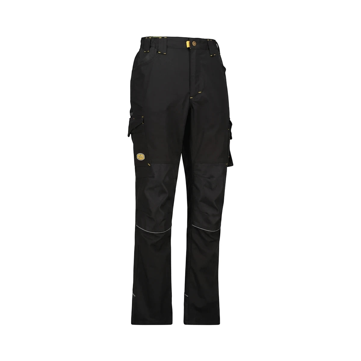 Rebel Tech Gear Mens Work Trousers in Raven Black, featuring multiple cargo pockets, reinforced knees, and reflective